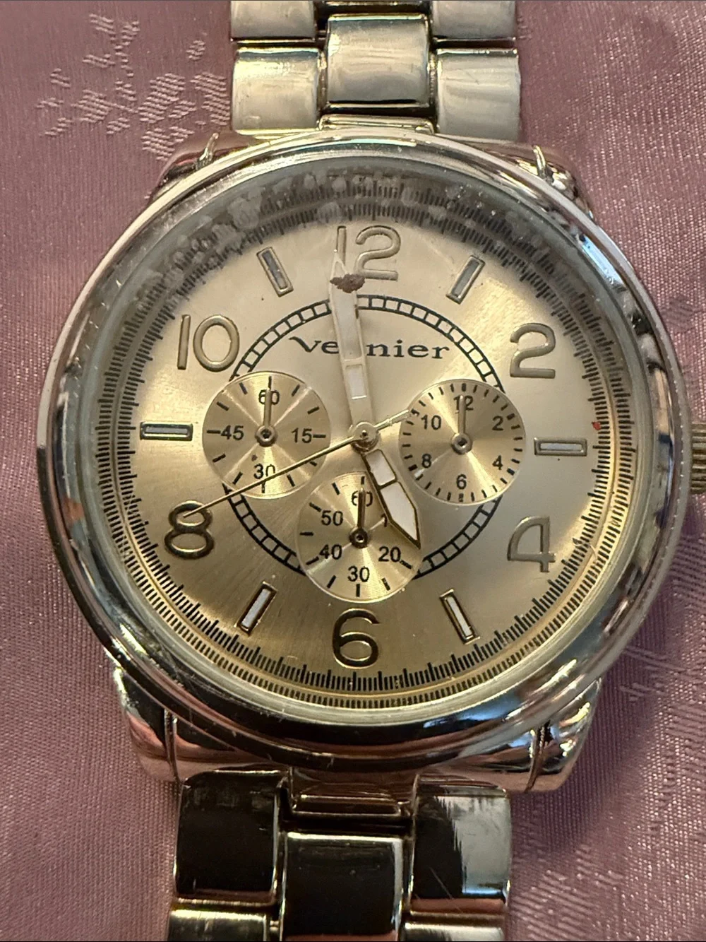 Vernier Silver-Tone Chronograph Bracelet Watch